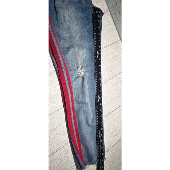 Boomboom Jeans Juniors Size 9 Distressed Raw Hem Denim Skinny Fit Red Stripes - Picture 8 of 8